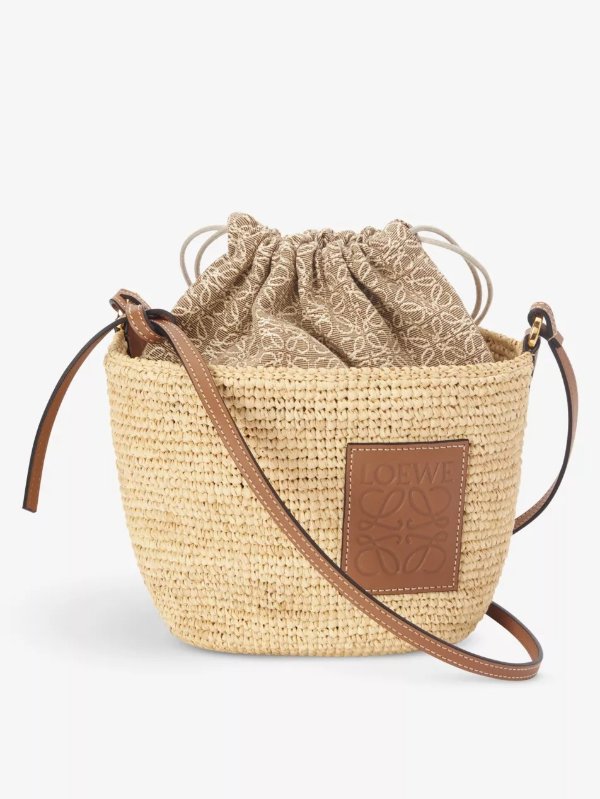 LOEWE Loewe Paula's Ibiza drawstring raffia and leather cross-body basket bag