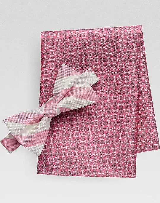 Pink Pocket Square & Bow Tie Set