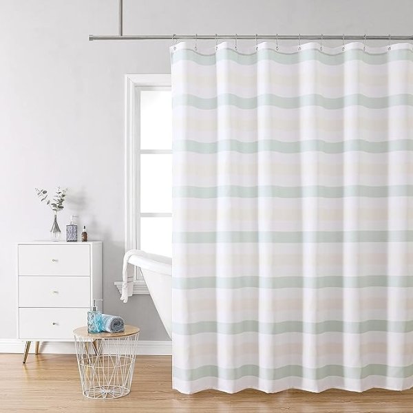 Boho Shower Curtain for Bathroom-Perfect for Bohemian, Modern or Farmhouse Bathroom Decor-Made from Premium Polyester Fabric 72" L x72 W-2 Sets of Free Hooks (12 in Each Set) (Sage Yellow Stripes)