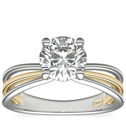 ZAC ZAC POSEN Triple Band Solitaire Diamond Engagement Ring in 14k White and Yellow Gold | Blue Nile