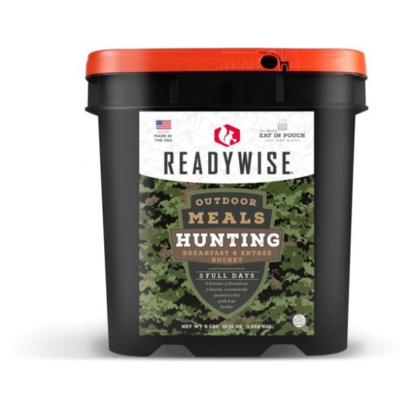 ReadyWise Hunting Food 3 Day Bucket, 37.5 Servings of Freeze Dried Breakfasts & Entrees, 12 Pouches