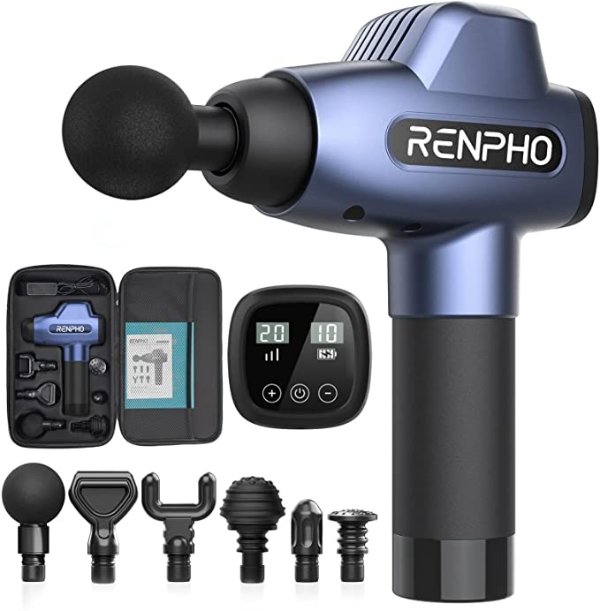 Massage Gun, RENPHO C3 Powerful Percussion Massager, Deep Tissue Muscle Massager Handheld with Portable Case for Athletes with 20 Speeds, Powerful & Quiet Massagers for Home Office Gym