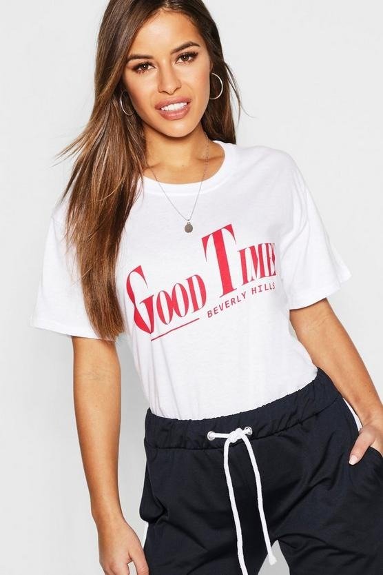 Petite Good Times Slogan T-Shirt | Boohoo