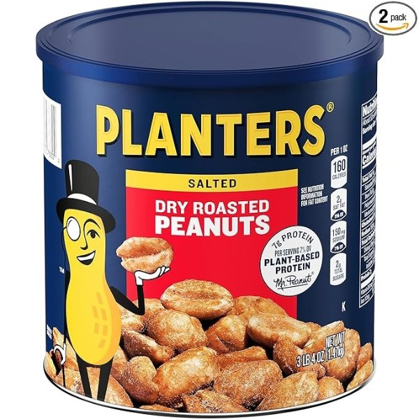 Planters Dry Roasted Peanuts, 52 oz Canister (Pack of 2)