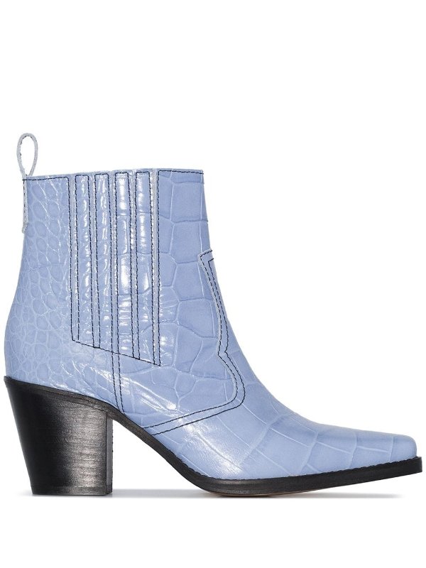 blue Callie 70 crocodile-embossed leather ankle boots