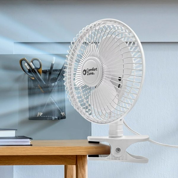 6" 2-Speed Quiet Portable Indoor Desk Fan w/Strong Clip, Fully Adjustable Tilt, Rotates 360 degrees, White