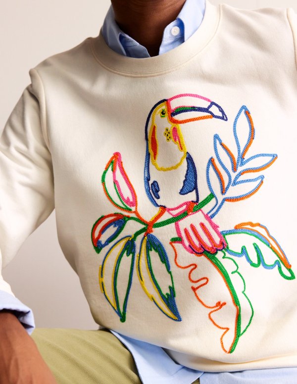 Hannah Embroidered SweatshirtIvory, Embroidered Toucan