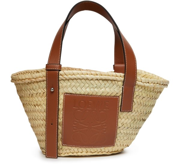Small basket in raffia and calf leather