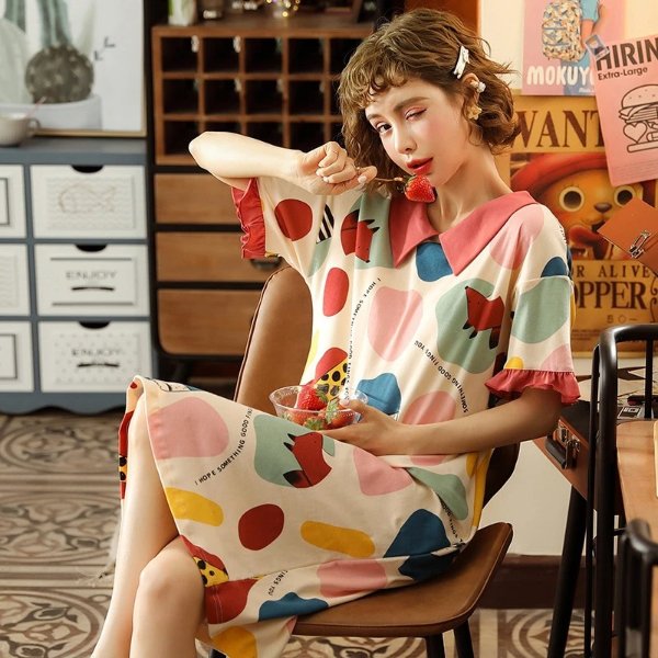 9 Stlyes Women's Home Wear Short Sleeve Dress Pajamas