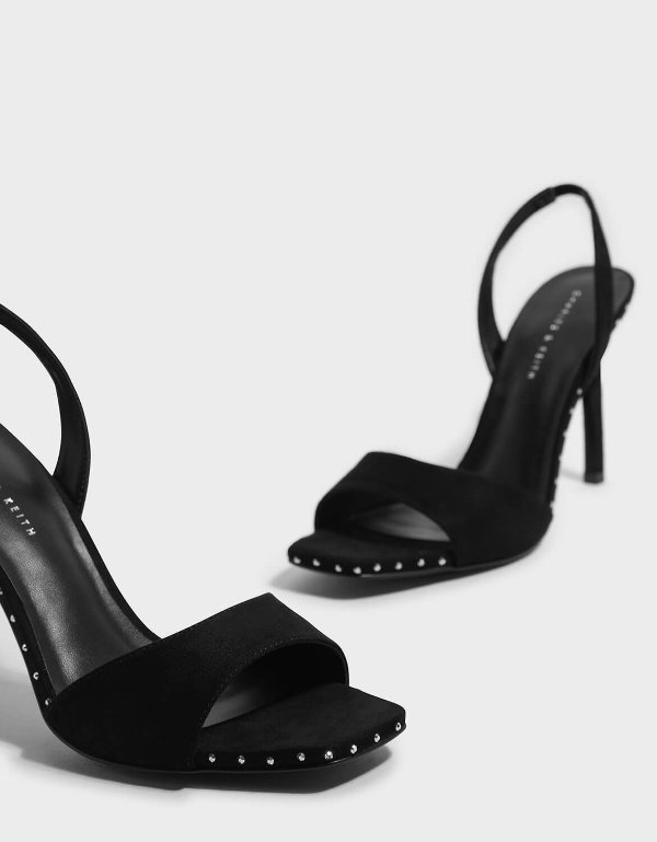 Black Embellished Square Toe Slingback Stiletto | CHARLES & KEITH US