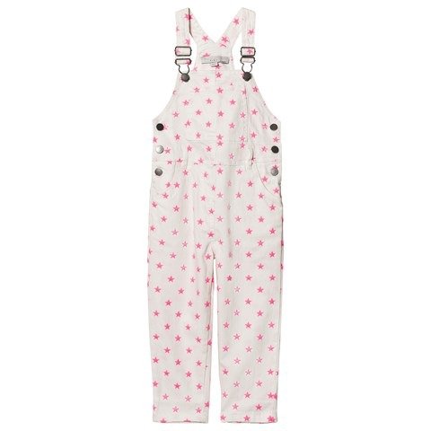 EXCLUSIVE White Neon Pink Embroidered Star Dungarees | AlexandAlexa