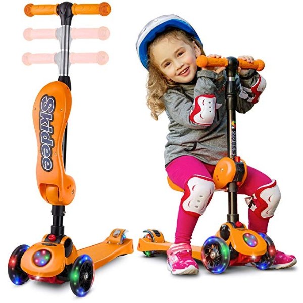 2-in-1 Scooter for Kids with Folding Removable Seat Zero Assembling – Adjustable Height Kick Scooter for Toddlers Girls & Boys – Fun Outdoor Toys for Kids Fitness 3 PU Flashing Wheels Extra Wide Deck