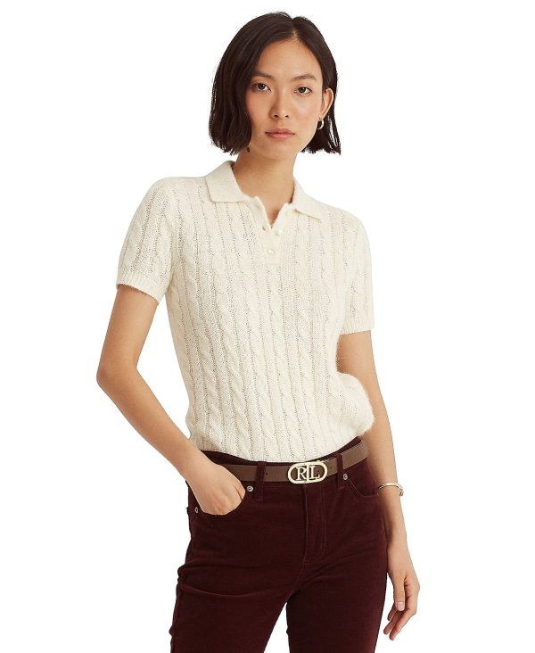 Cable-Knit Polo Sweater