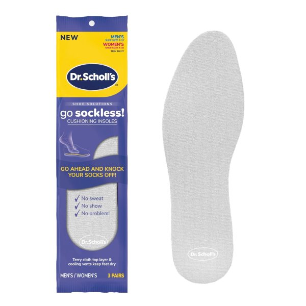 Go Sockless! Cushioning Insoles, Unisex, 3 Pairs, Trim to Fit Inserts