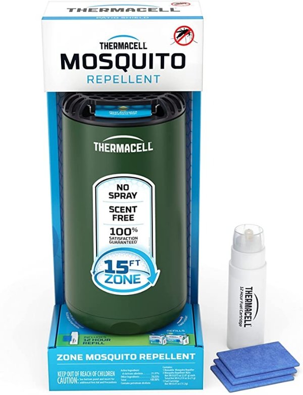 Patio Shield Mosquito Repeller; Highly Effective Mosquito Repellent for Patio; No Candles or Flames, DEET-Free, Scent-Free, Bug Spray Alternative; Includes 12-Hour Refill