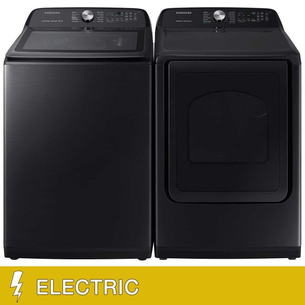 5.0CuFt Top Load Washer with Super Speed and 7.4CuFt ELECTRIC Dryer with Steam Sanitize+