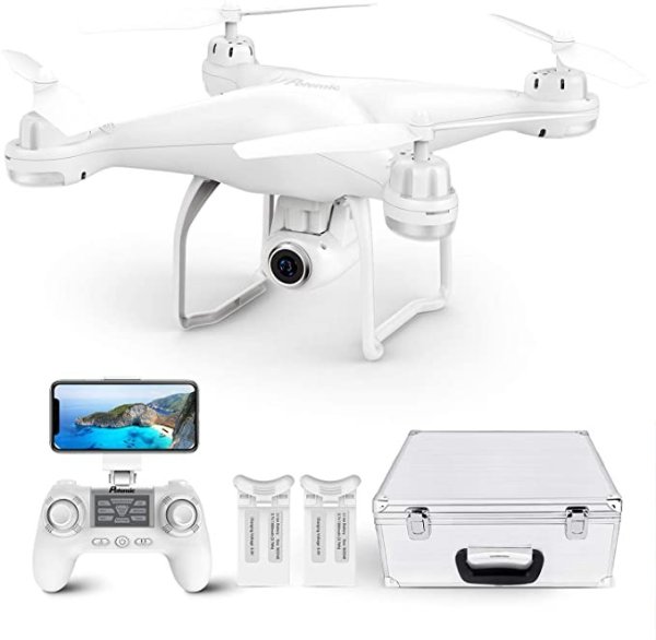 T25 Drone with 2K Camera for Adults, RC FPV GPS Drone with WiFi Live Video, Auto Return Home, Altitude Hold, Follow Me, Custom Flight Path, 2 Drone Batteries and Carrying Case