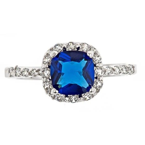 Sterling Silver Sapphire CZ with Surrounding Stones Ring