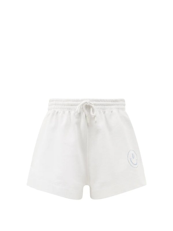 Smiley-print recycled cotton-blend shorts | Ganni