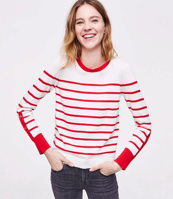 Striped Button Sleeve Sweater
