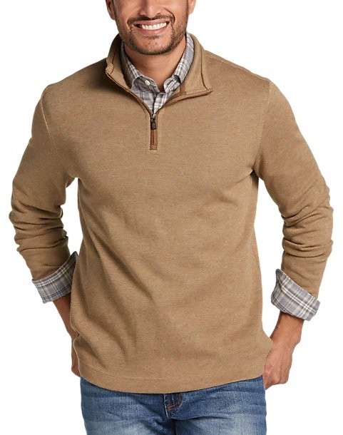 Joseph Abboud Modern Fit 1/4 Zip Sweater, Tan - Men's Sweaters | Men's Wearhouse