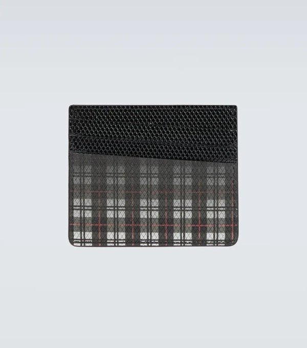 Checked leather card holder