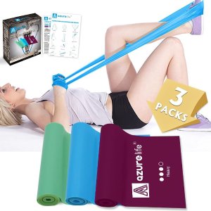 A AZURELIFE Resistance Bands, Professional Non-Latex Elastic Exercise Bands, 5 ft. Long Stretch Bands for Physical Therapy, Yoga, Pilates, Rehab, at-Home or The Gym Workouts, Strength Training