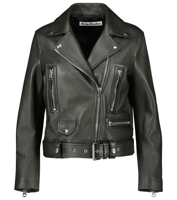Leather Biker Jacket in Green - Acne Studios | Mytheresa