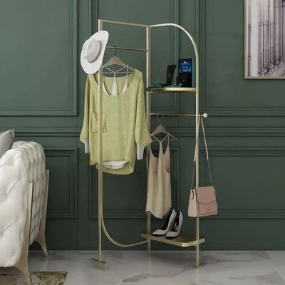 Gold Clothing Hanging Rack with Shelves Metal Double Rod Garment Rack-Homary