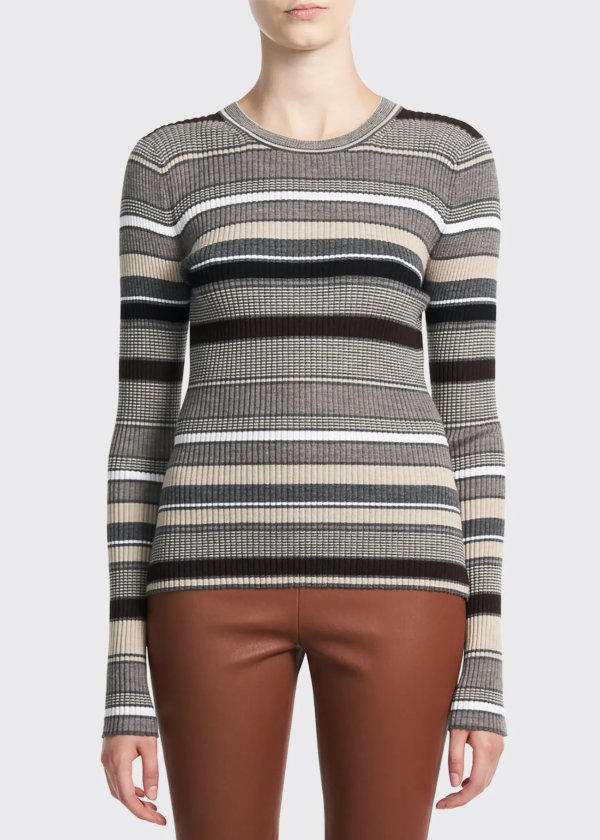 Stripe Regal Wool Crewneck Sweater