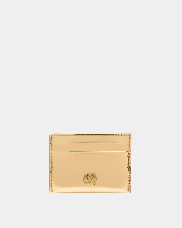 Emblem Business Card Holder In Gold Leather