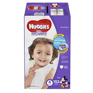 HUGGIES LITTLE MOVERS Diapers, Size 4 (22-37 lb.), 124 Ct. (Packaging May Vary), Baby Diapers for Active Babies