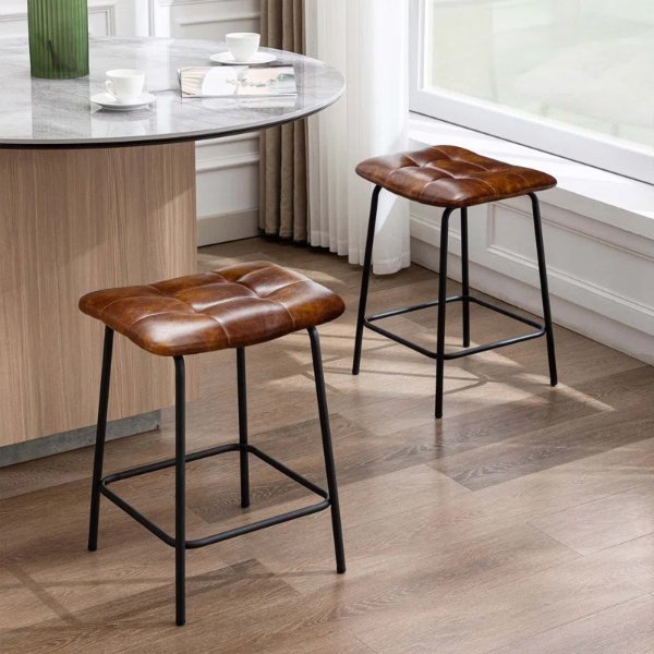 24" Faux Leather Counter Stool (Set of 2)