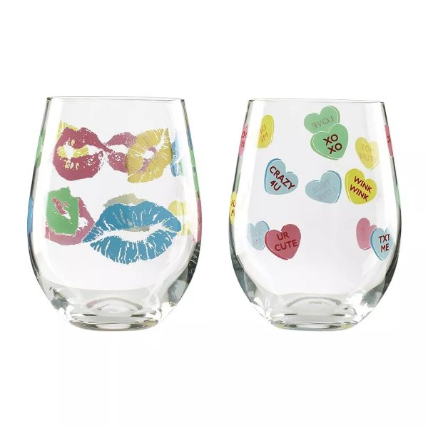 Cambridge Candy Heart Kisses 2-pc. Stemless Wine Glass Set
