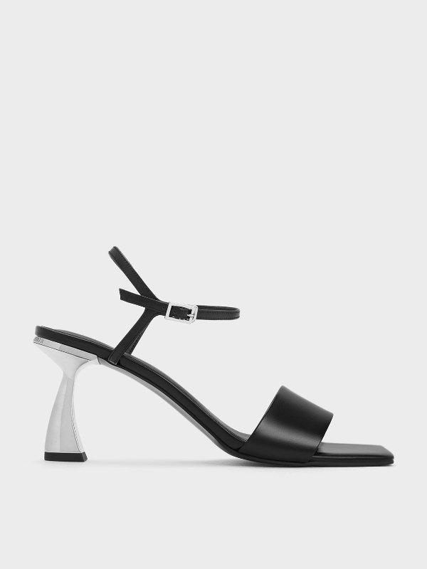 Open Toe Curved Heel Sandals - Black