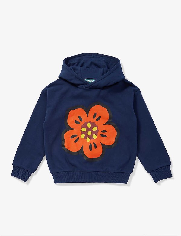 Flower-print cotton-jersey hoody 6-14 years
