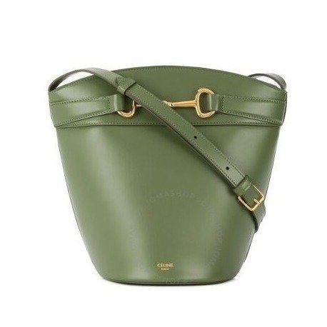 Satinated Calfskin Green Leather Bucket Bag