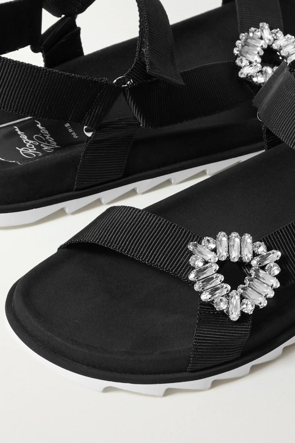 Slidy Espa crystal-embellished grosgrain and suede sandals