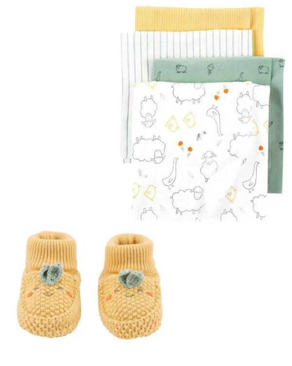 婴儿包巾+针织鞋套装