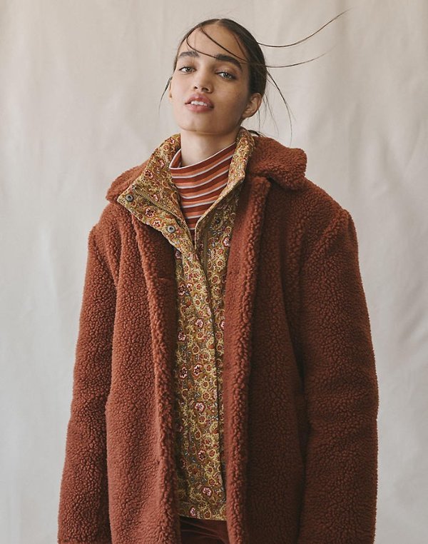 Button-Front Sherpa Coat