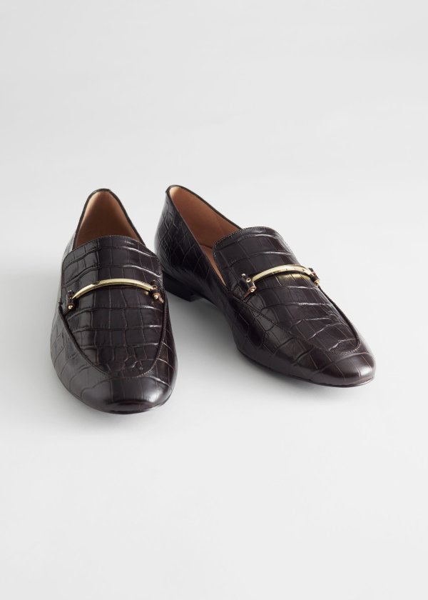 Croc Embossed Leather Buckle Loafers