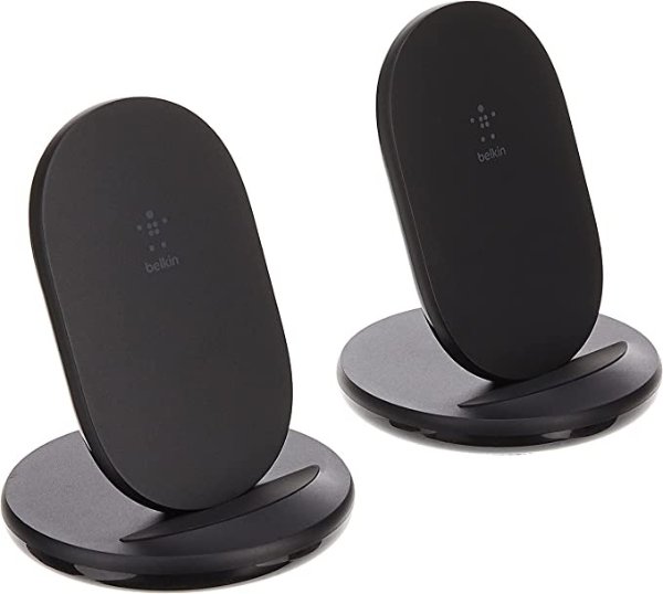 Quick Charge Wireless Charging Stand - 15W Qi-Certified Charger Stand for iPhone, Samsung Galaxy, Google Pixel - Charge While Listening to Music, Video Streaming, & Video Calling (2 Pack)