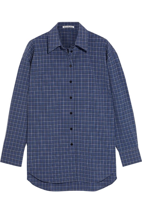 Oversized checked woven shirt