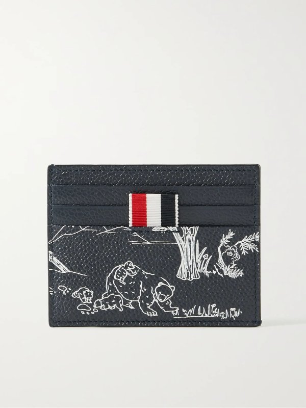 Striped Grosgrain-Trimmed Printed Pebble-Grain Leather Cardholder