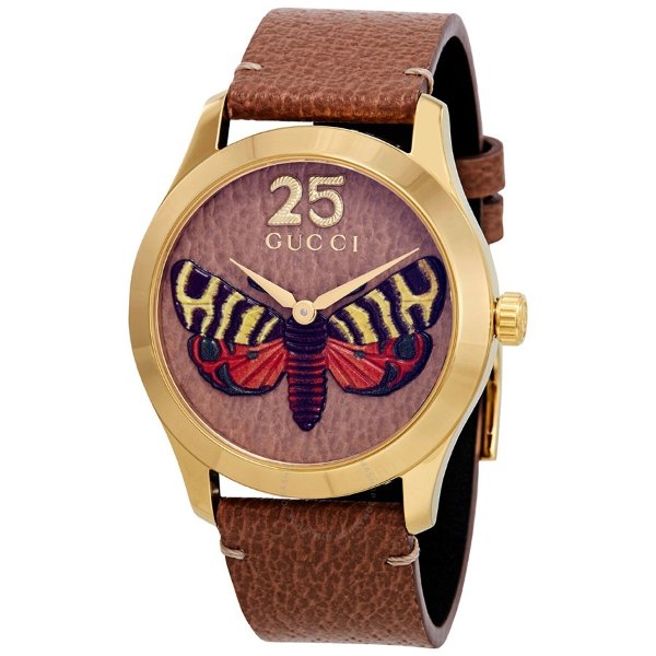 G-Timeless Tan Dial with an Embroidered Butterfly Ladies Watch YA1264063