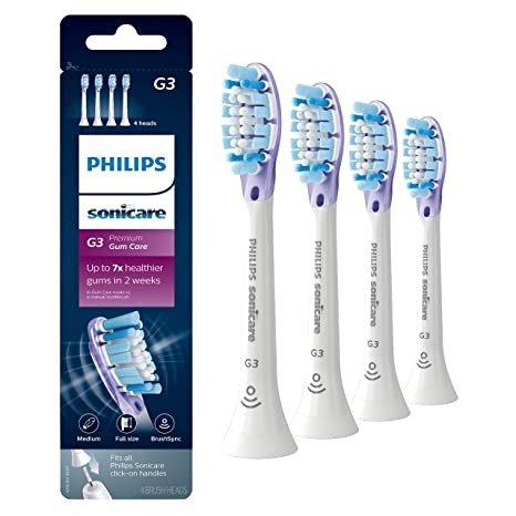 Sonicare Genuine G3 Premium Gum Care Replacement Toothbrush Heads, 4 Brush Heads, White, HX9054/65