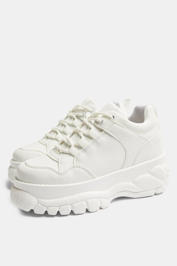CAIRO White Chunky Lace Up Sneakers