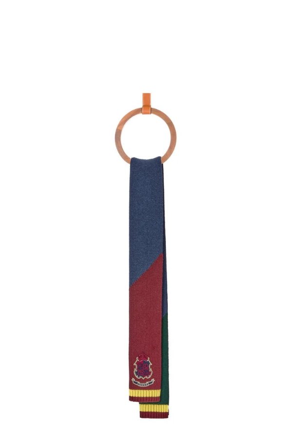 Ribbed knit patch scarf in wool Green/Blue/Burgundy - LOEWE