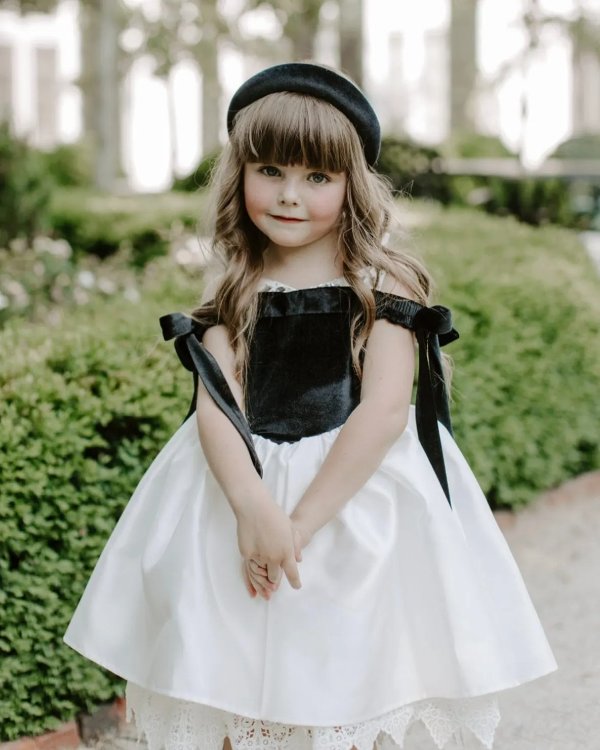 Girl's Audrey Two-Tone Velvet & Sateen Dress, Size 12M-8