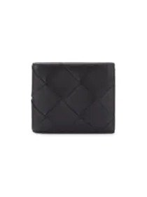 Woven-Design Bi-Fold Leather Wallet